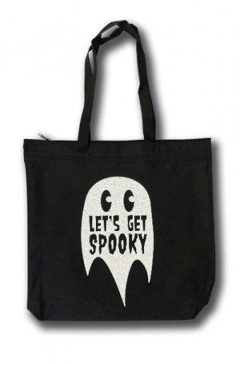 LETS GET SPOOKY Glitter Ghost Zippered Tote Bag